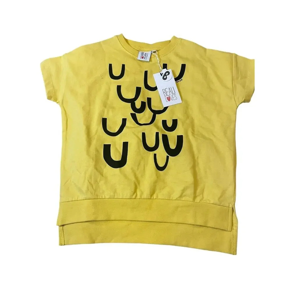 Beau Loves Shirt Yellow Upsidedown Short Sleeve Cotton Size 4-5T NWT